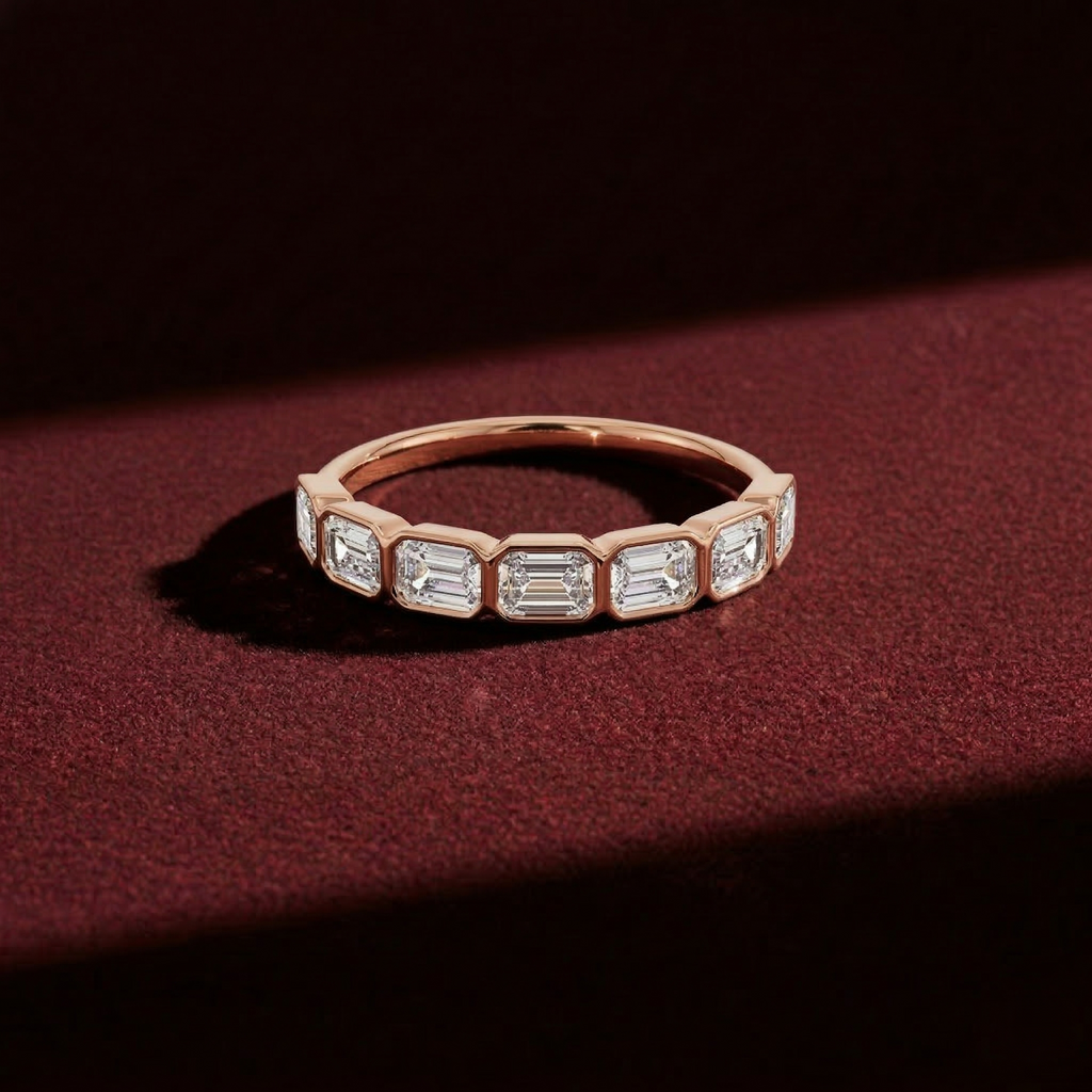 Emerald Cut Lab Grown Diamond Wedding Band: East-West Bezel Set