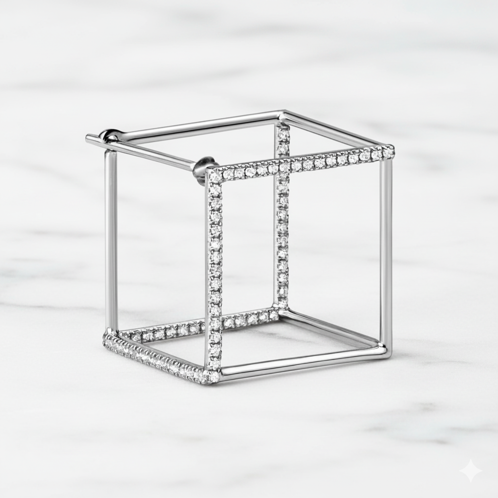 3D Geometric Cube Earrings | Lab Grown Diamond | 14K Yellow Gold Square Design