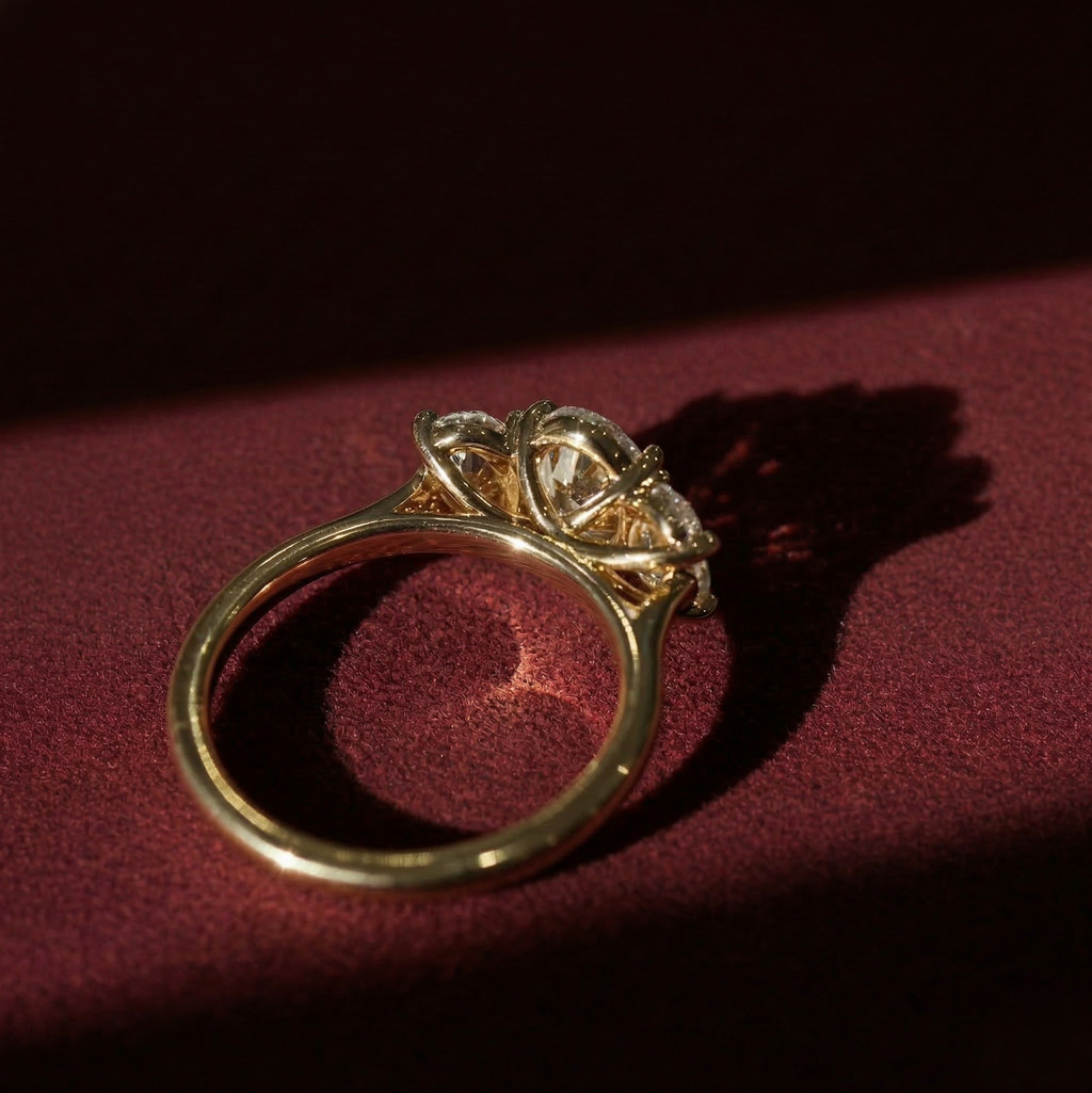 Three Stone Oval Engagement Ring | Lab Grown Diamond | 14K Yellow Gold Classic Bridal Ring