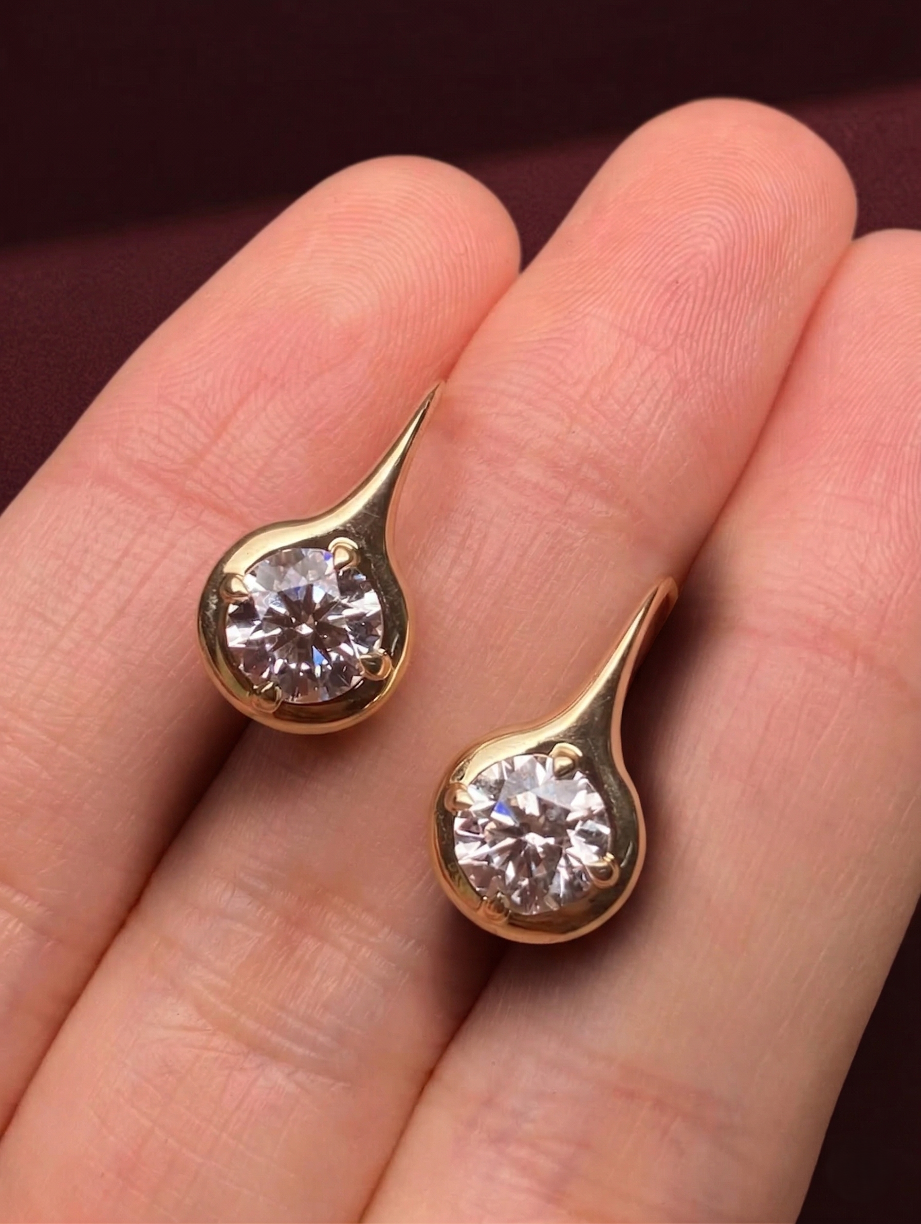 Round Lab Grown Diamond Threader Earrings, Minimalist Diamond Drop Earrings, 14K Yellow Gold, Modern Diamond Earrings, Gift for Her