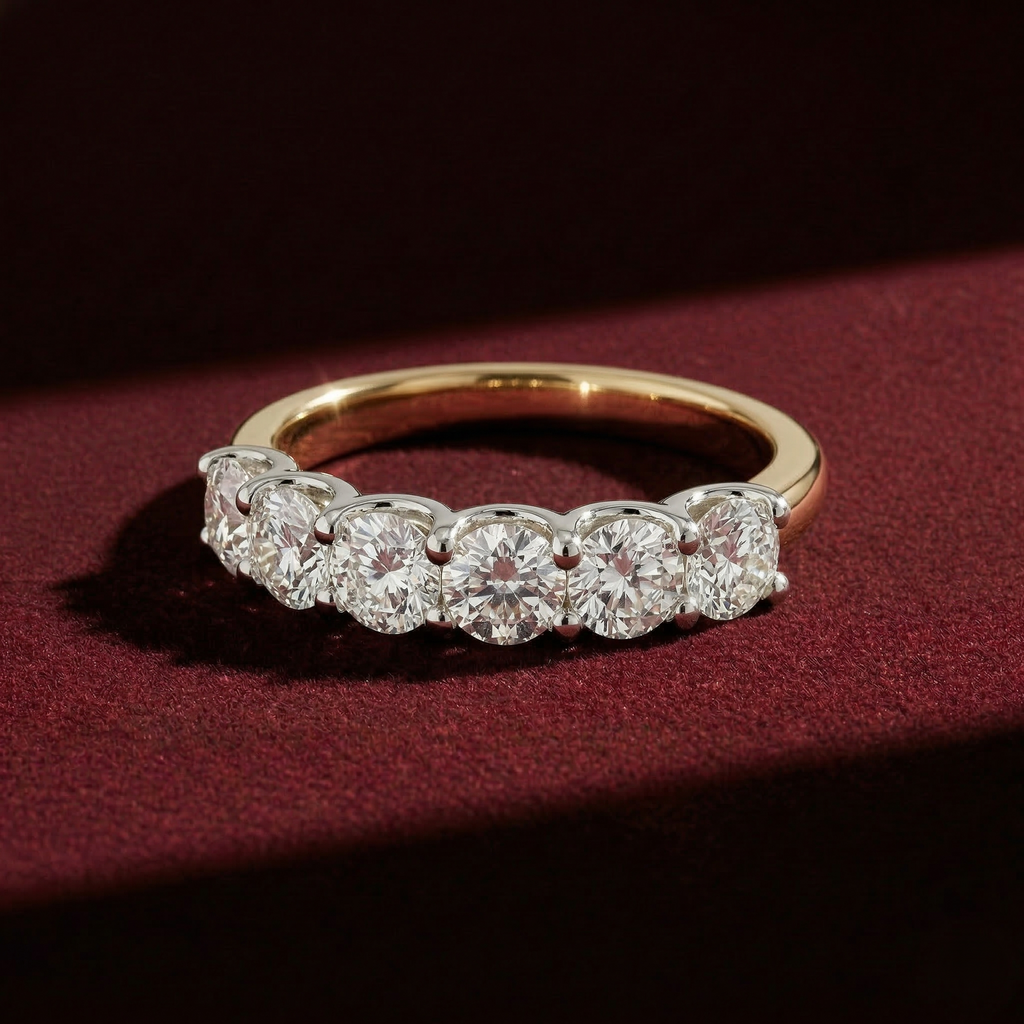Elegant Round Lab Grown Diamond Seven Stone Wedding Band in Solid 14K Gold
