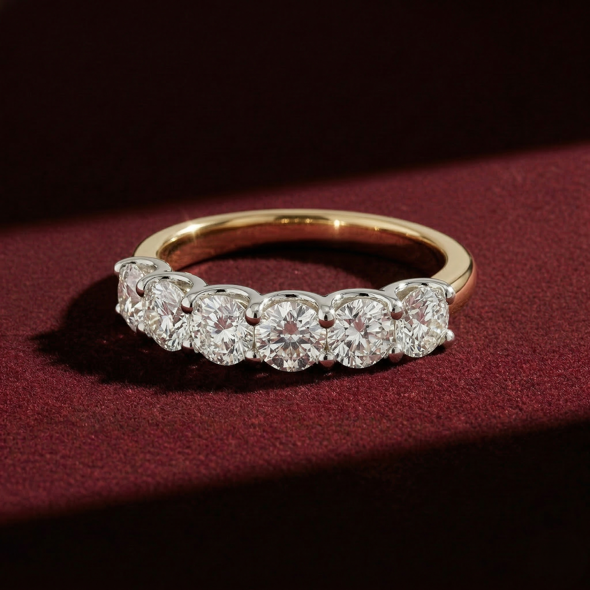 Elegant Round Lab Grown Diamond Seven Stone Wedding Band in Solid 14K Gold