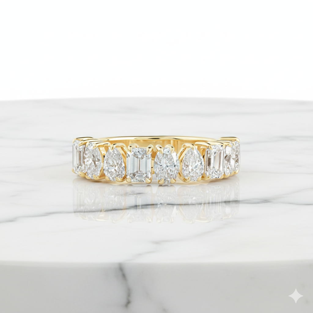 Multi Shape Half Eternity Band | Lab Grown Diamond | 14K Yellow Gold
