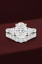 Oval Diamond Engagement Ring Set 2.05 Carat, Stackable Bridal Ring Set, Oval Ring with Pear Side Diamonds, Diamond Wedding Band Set