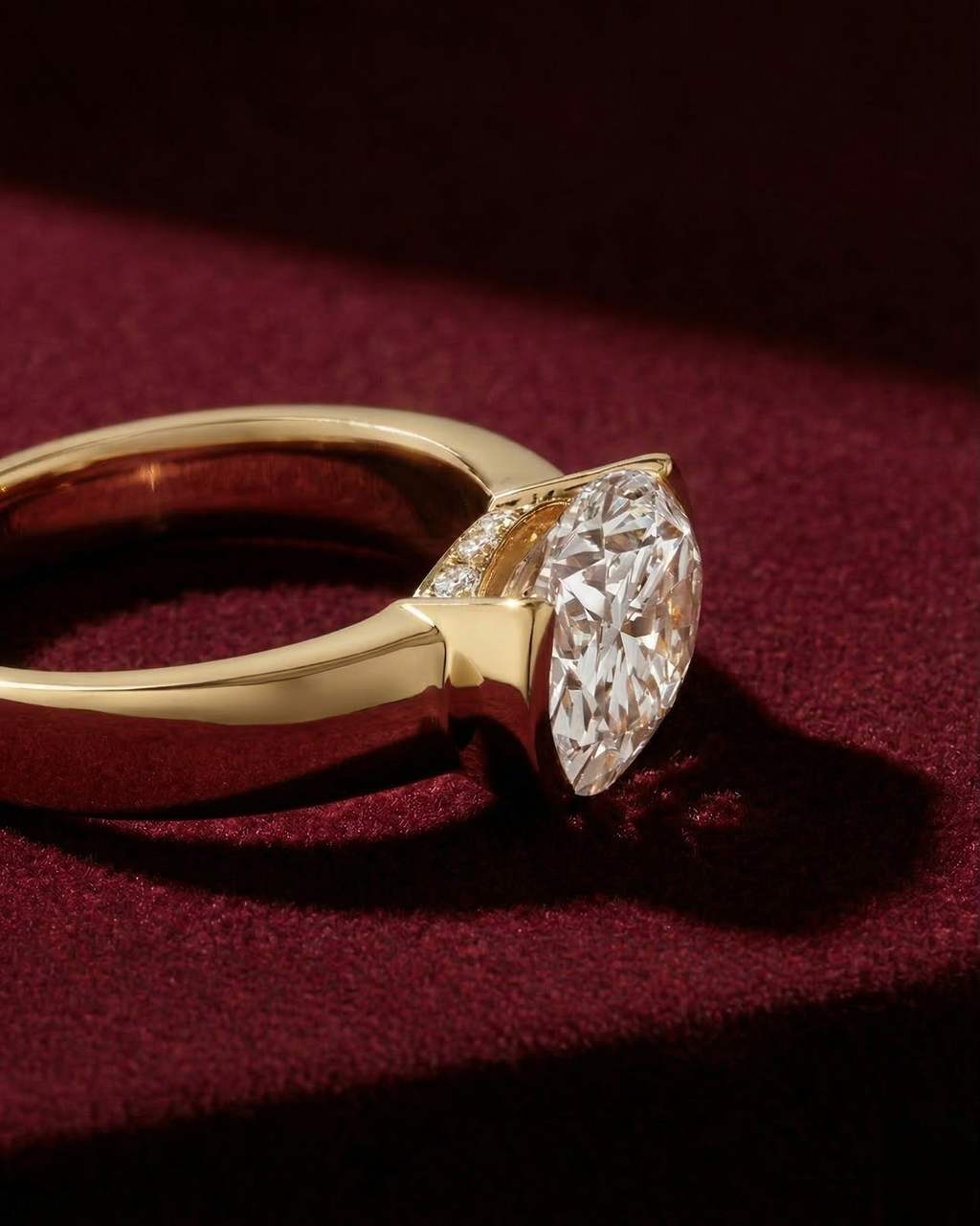 Oval Lab Diamond East-West Half Bezel Ring