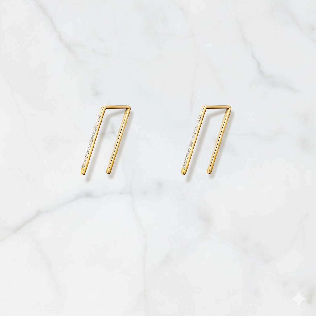 Minimal Angle Earrings Geometric Bar Style | Lab Grown Diamond | 14K Yellow Gold
