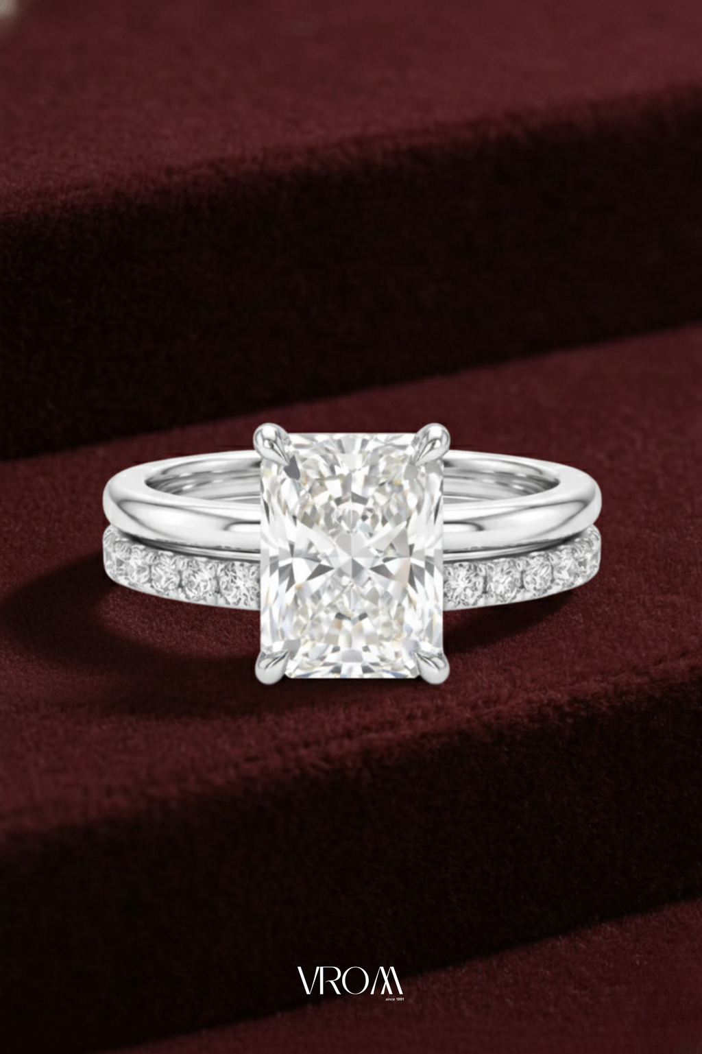 Radiant Diamond Stackable Ring, Two Band Diamond Ring, Lab Grown Diamond Engagement Ring, Pave Diamond Band Ring, Minimal Gold Ring