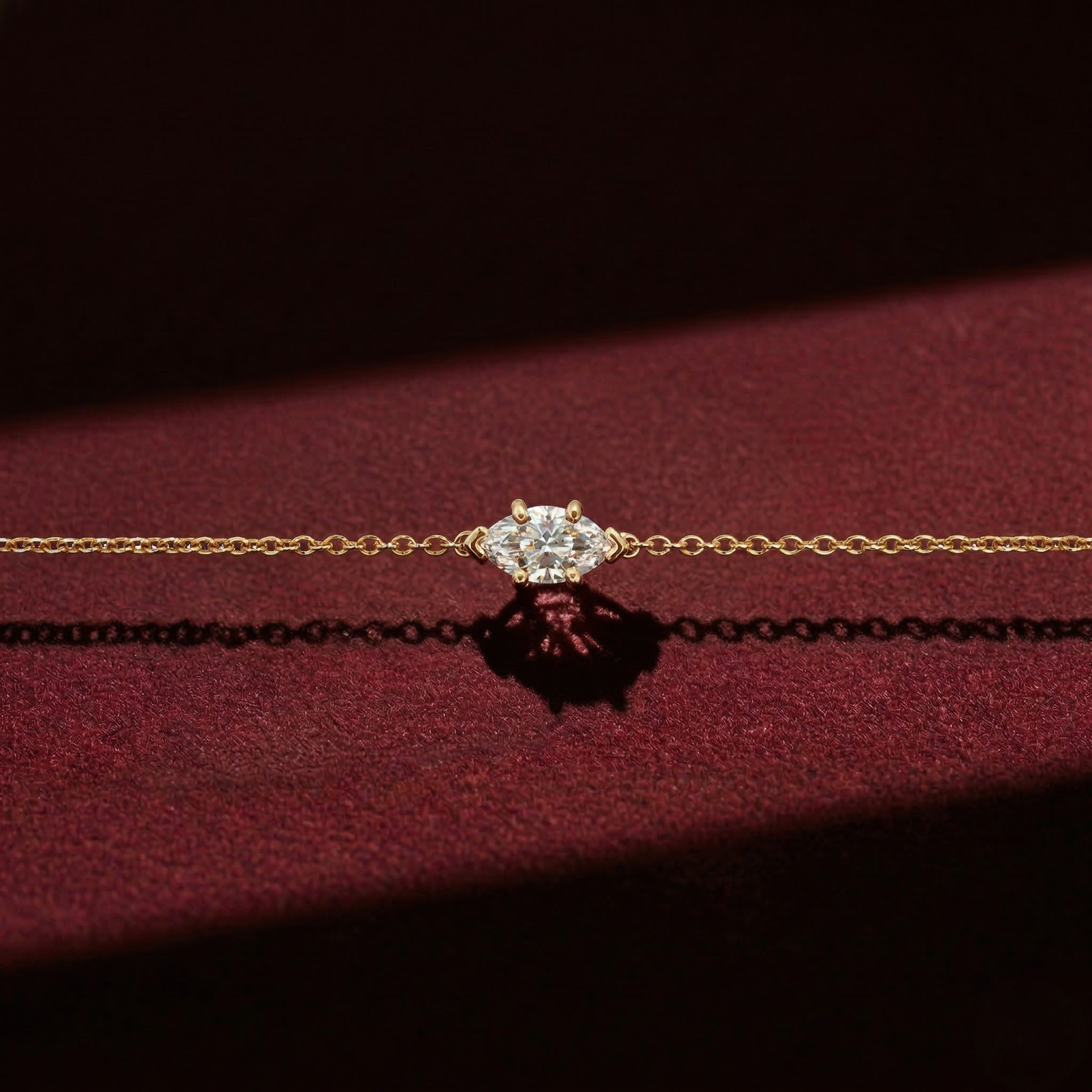 Handmade Marquise Cut Lab Grown Diamond Solitaire Bracelet in 14K Gold