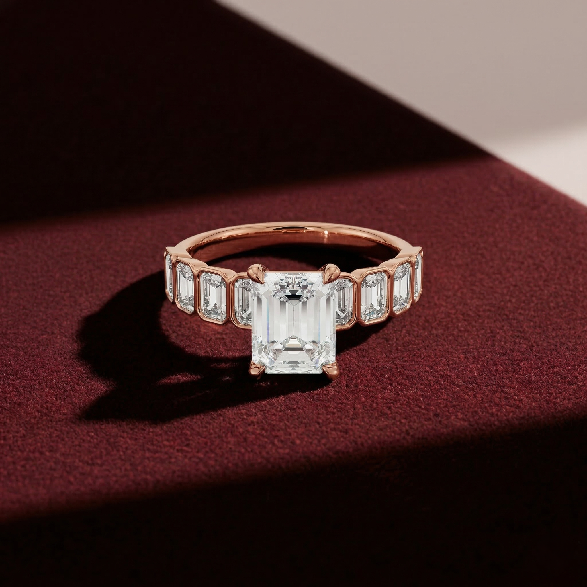 Emerald Cut Lab Grown Diamond Bridal Engagement Ring in Solid 14K Gold