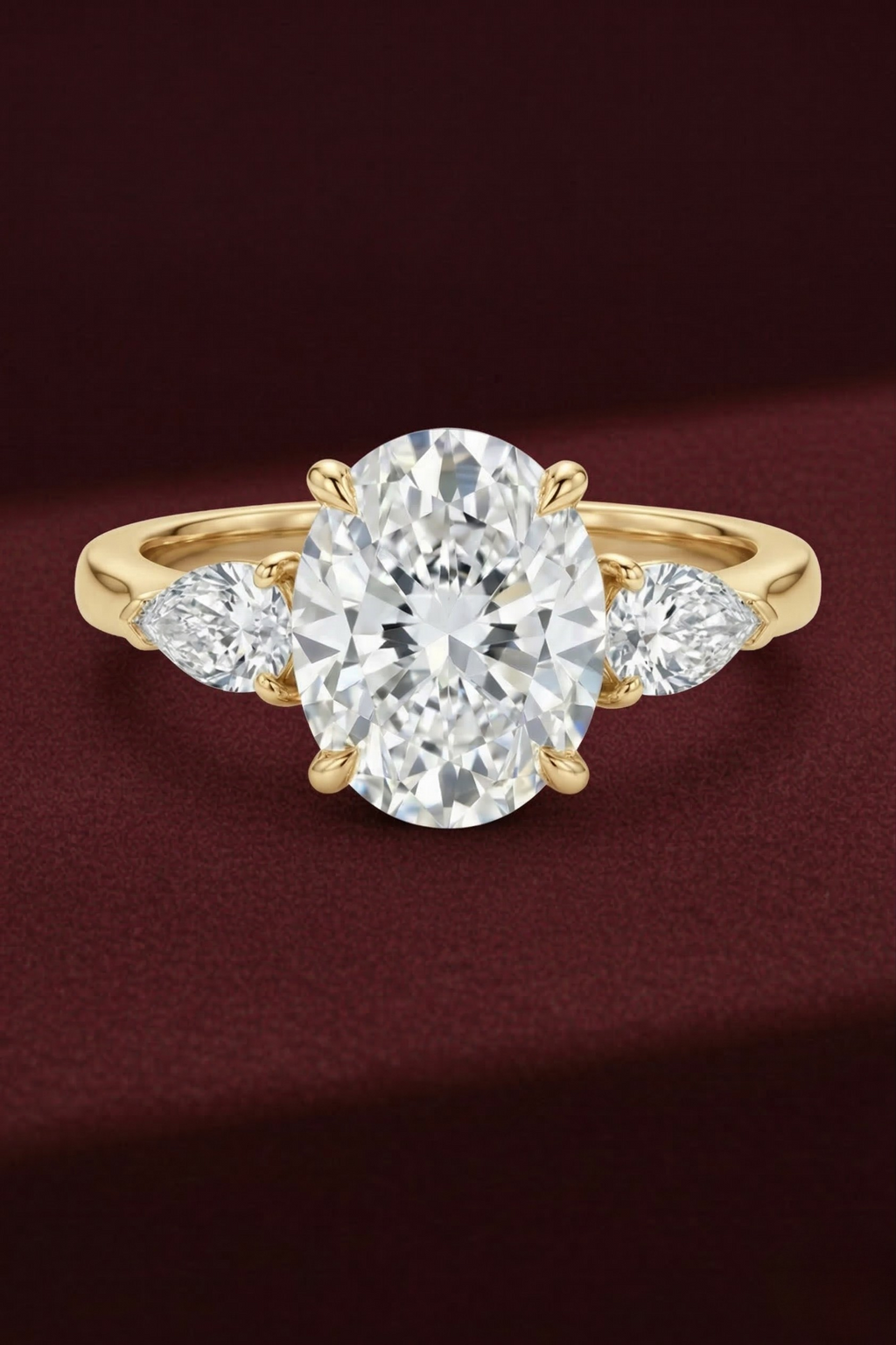 Oval Diamond Engagement Ring Set 2.05 Carat, Stackable Bridal Ring Set, Oval Ring with Pear Side Diamonds, Diamond Wedding Band Set