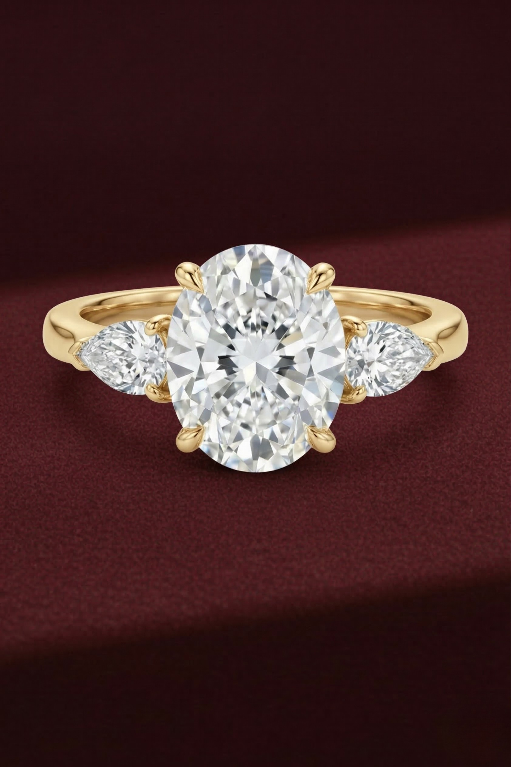Oval Diamond Engagement Ring Set 2.05 Carat, Stackable Bridal Ring Set, Oval Ring with Pear Side Diamonds, Diamond Wedding Band Set