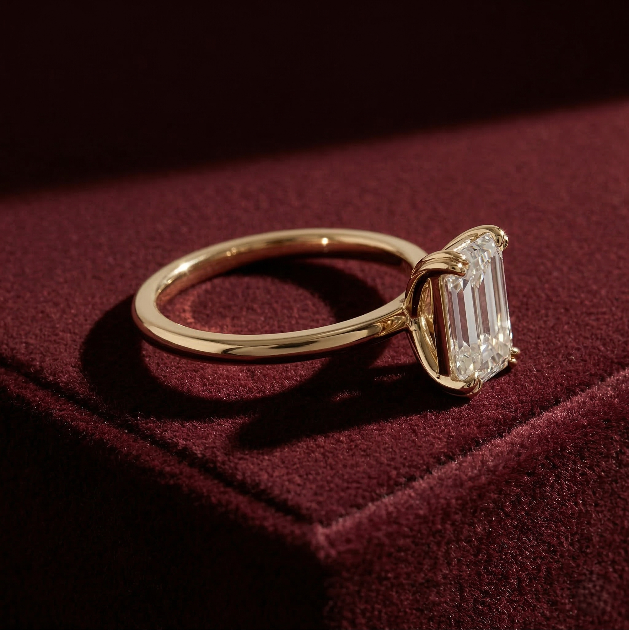 Emerald Cut Lab Grown Diamond Multi Prong Solitaire Ring in Solid 14K Gold