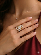 Oval Diamond Stackable Ring, Multi Band Diamond Ring, Marquise and Round Diamond Ring, 3 Band Stack Ring, Statement Engagement Ring