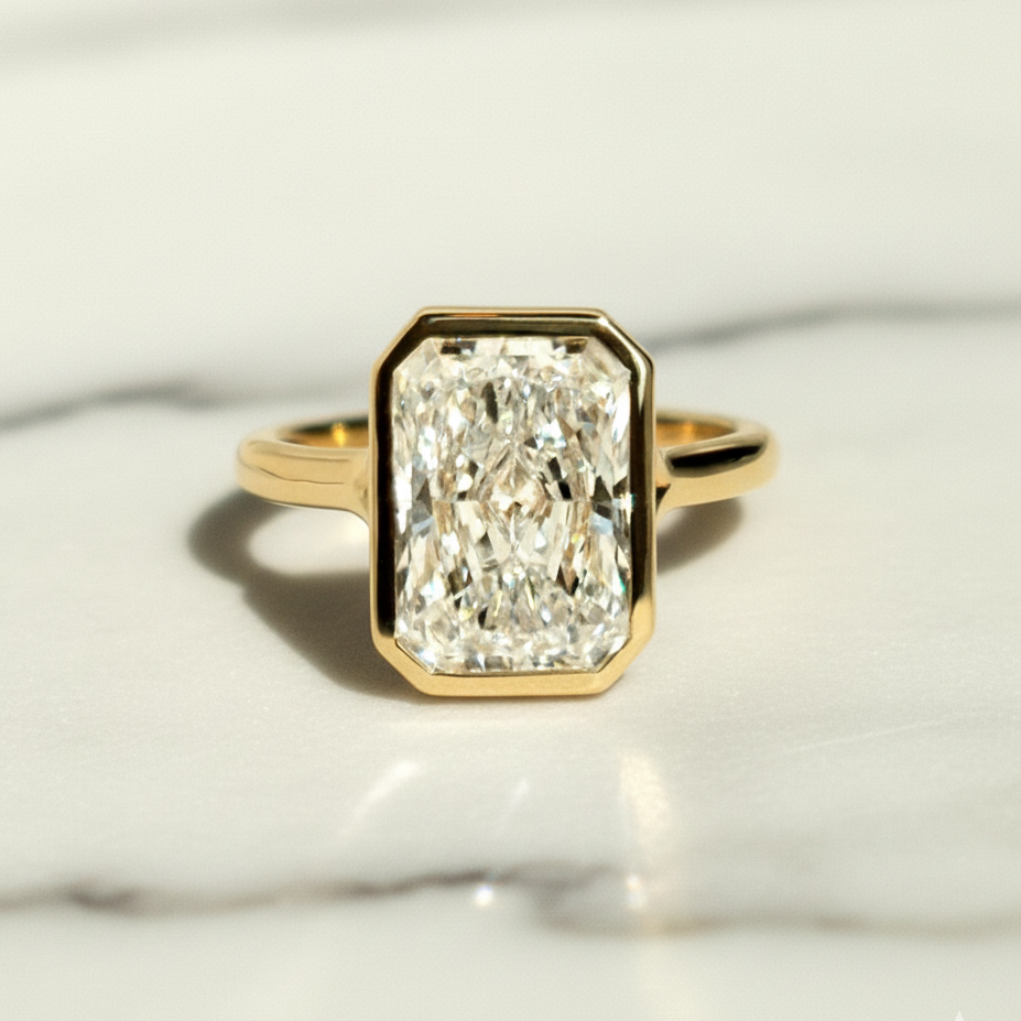 Modern Radiant Solitaire Engagement Ring | Lab Grown Diamond | 14K Yellow Gold