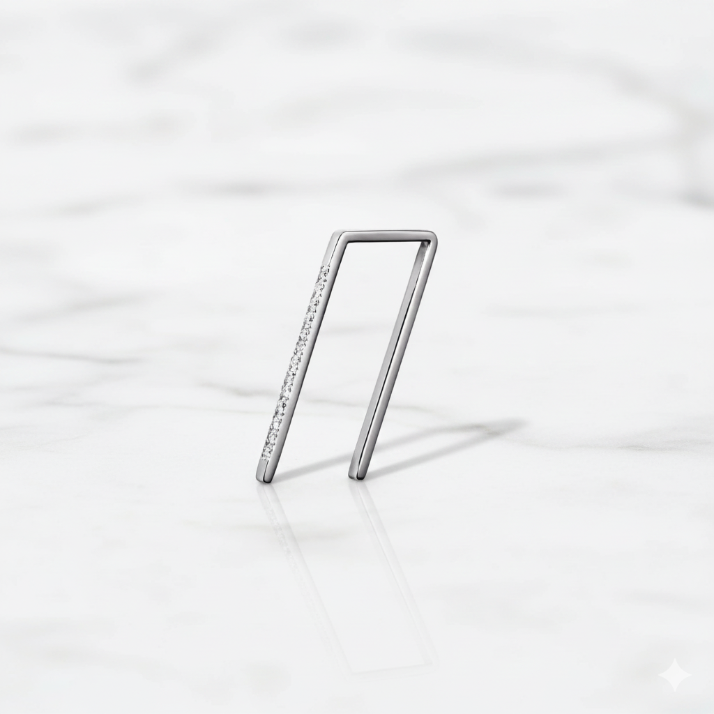 Minimal Angle Earrings Geometric Bar Style | Lab Grown Diamond | 14K Yellow Gold