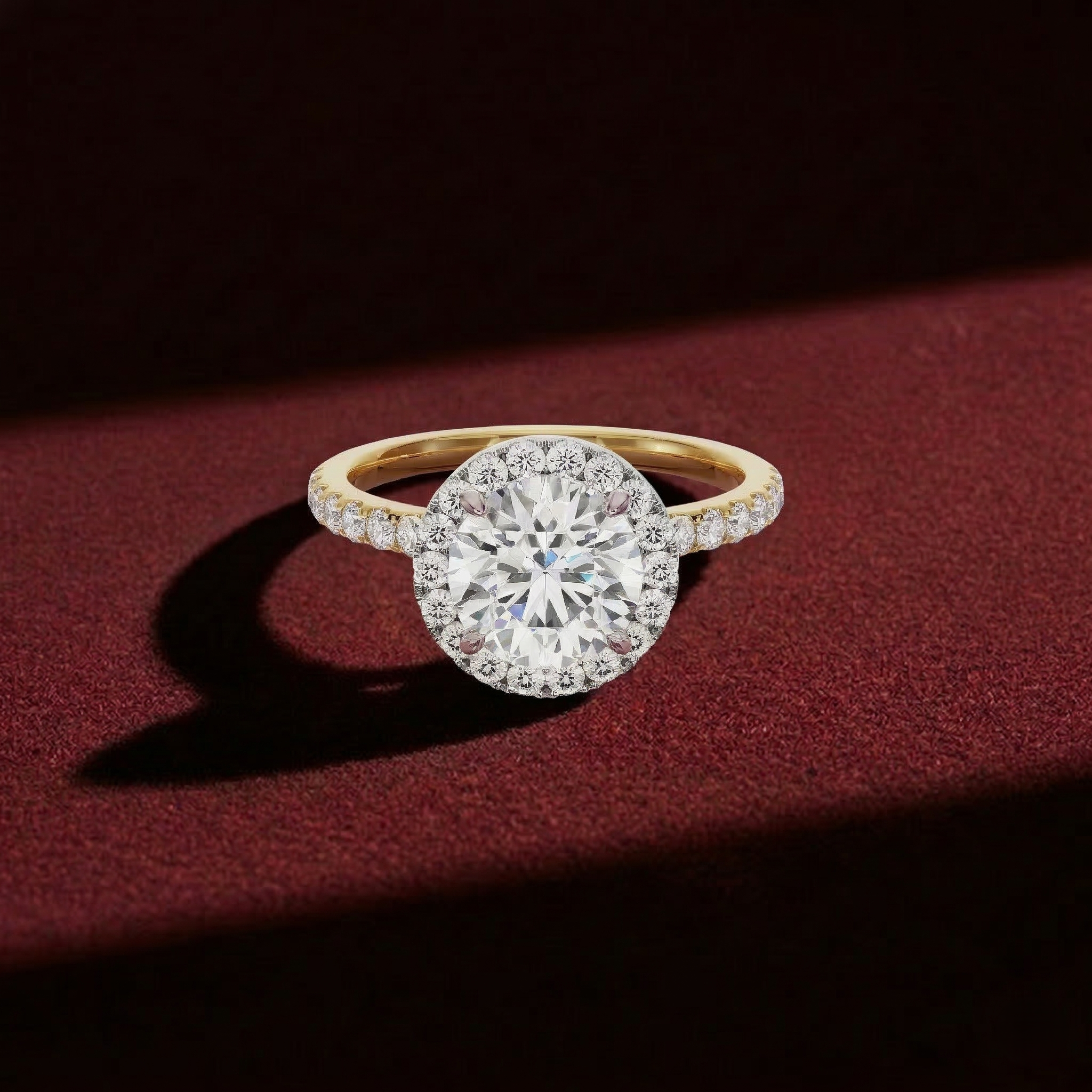 Round Shape Lab Grown Diamond Halo Engagement Ring in Solid 14K Gold