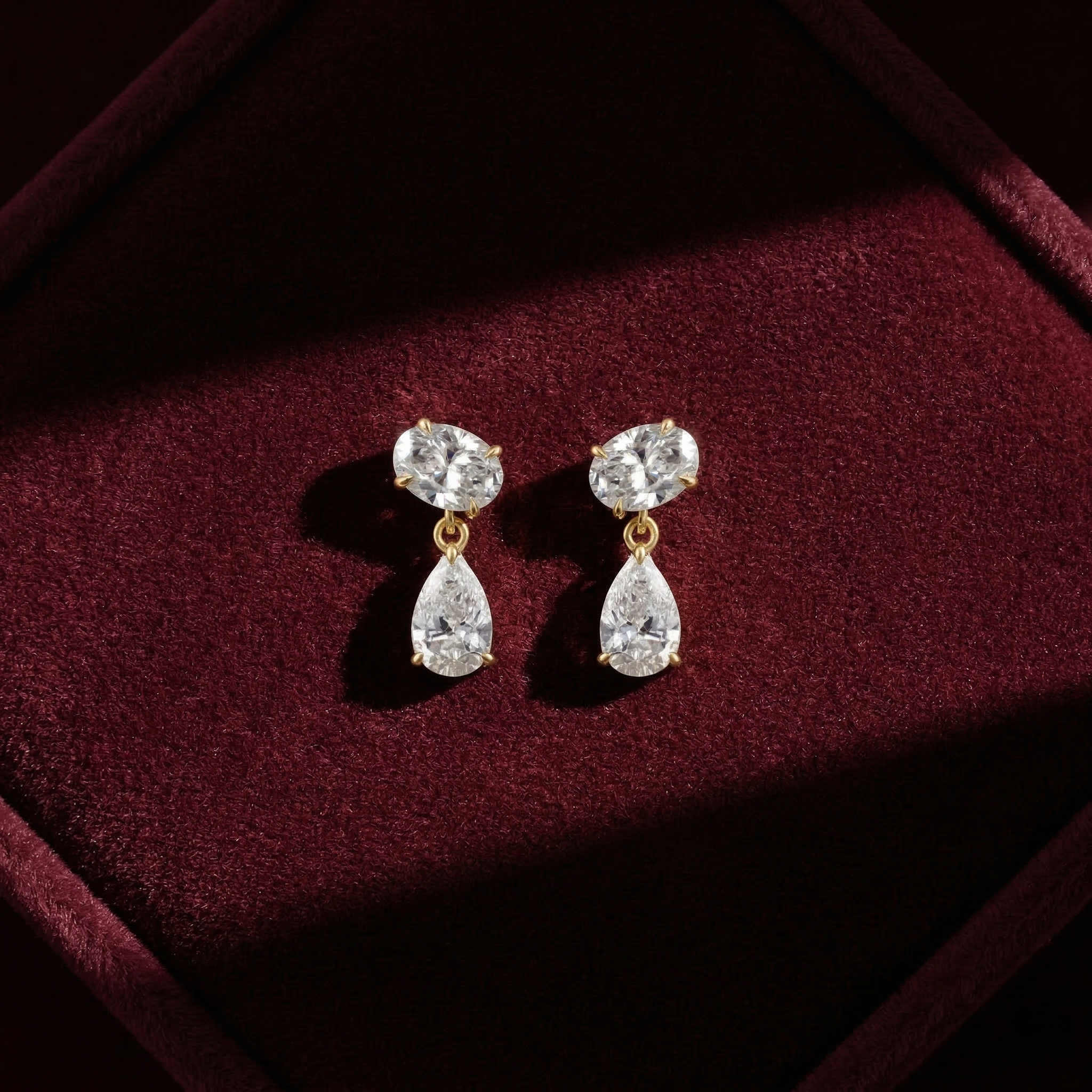 Oval & Pear Cut Lab Grown Diamond Two Stone Earrings in Solid 14K Gold