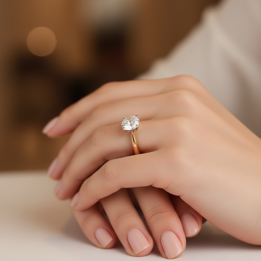 Classic Round Engagement Ring | Lab Grown Diamond | 14K Yellow Gold Two Tone Setting