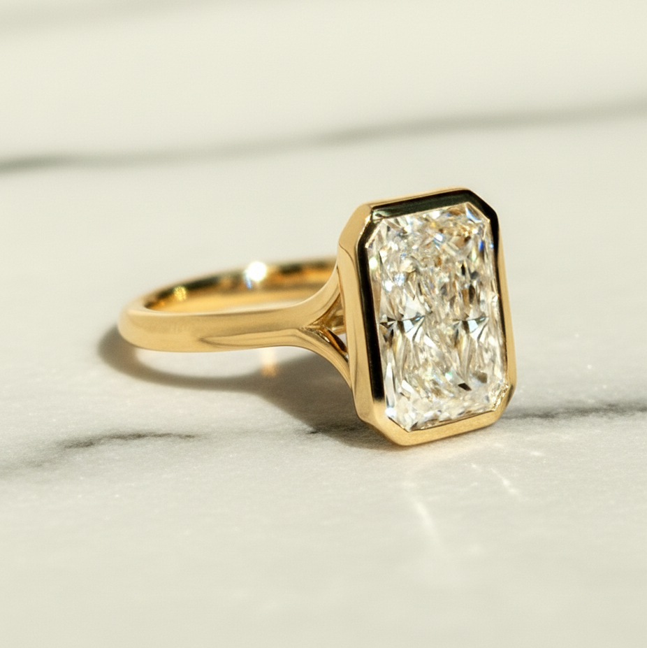Modern Radiant Solitaire Engagement Ring | Lab Grown Diamond | 14K Yellow Gold