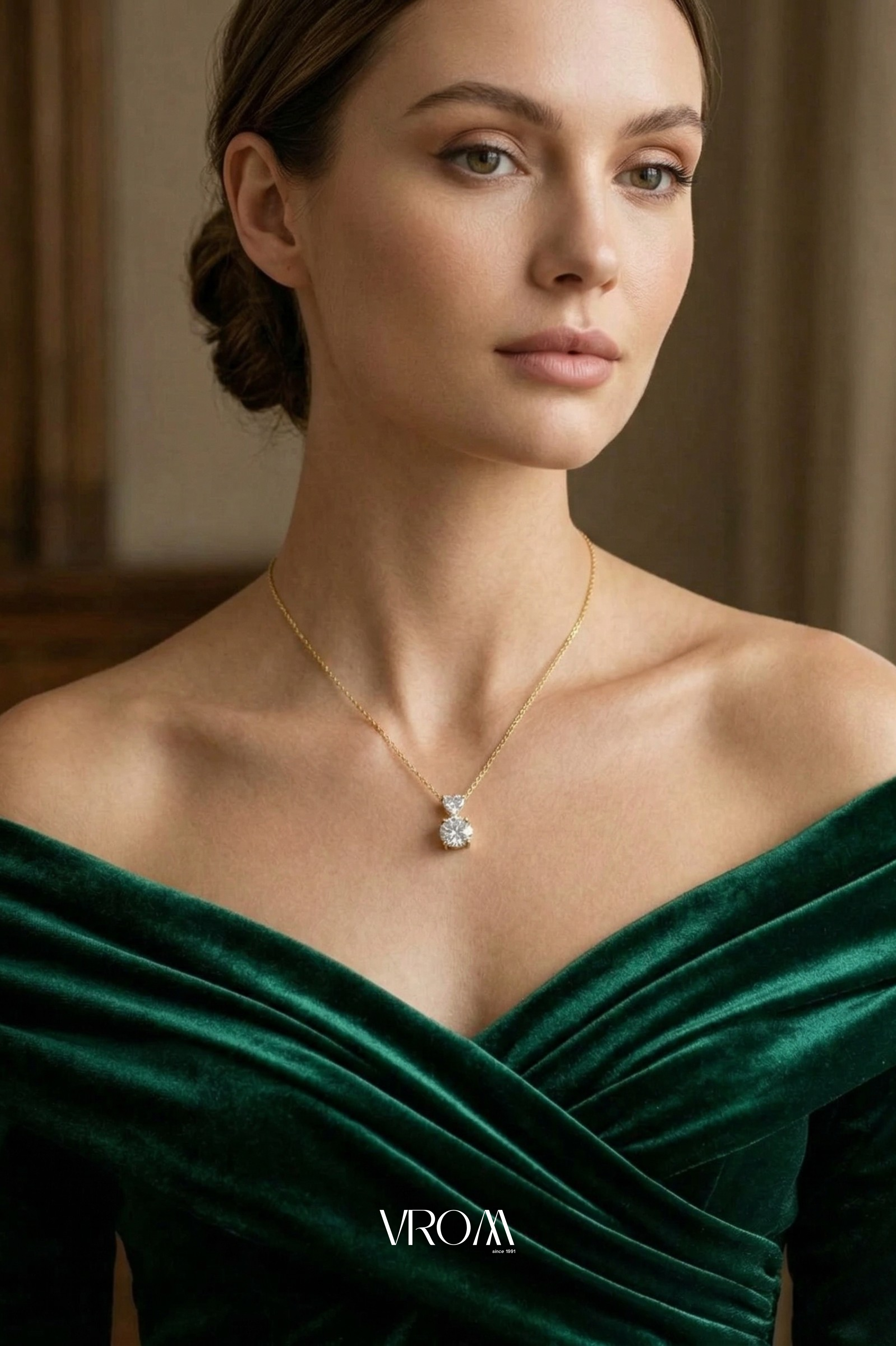 Round and Heart Diamond Pendant Necklace 4 CT,Drop Diamond Necklace,Two Stone Diamond Pendant,Luxury Gold Necklace,Statement Diamond Jewelry