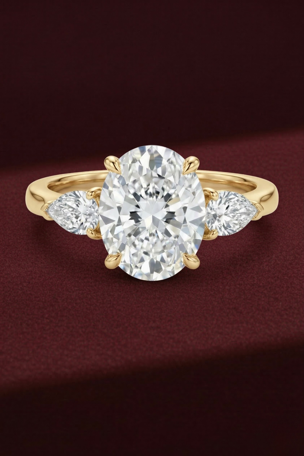 Oval Diamond Engagement Ring Set 2.05 Carat, Stackable Bridal Ring Set, Oval Ring with Pear Side Diamonds, Diamond Wedding Band Set