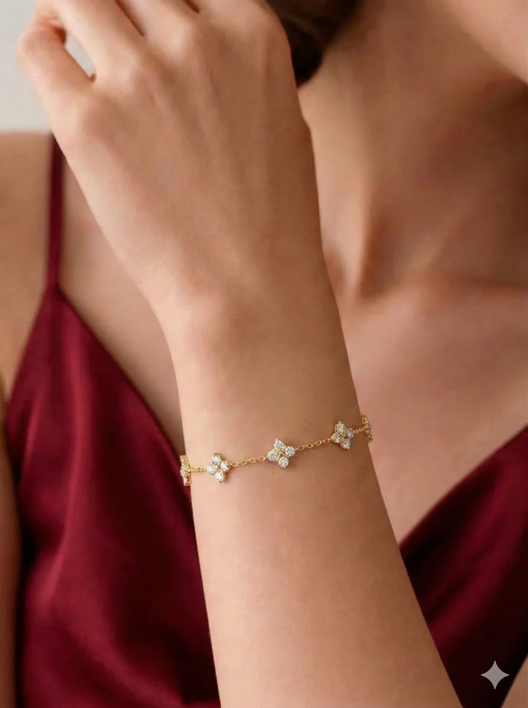 Diamond Clover Bracelet 1.80 CT, Four Leaf Clover Diamond Bracelet, Lucky Charm Bracelet, Floral Diamond Bracelet, Gold Chain Bracelet