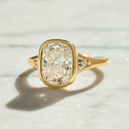 Modern Cushion Bezel Setting Engagement Ring with Triangle Accent | Lab Grown Diamond | 14K Yellow Gold