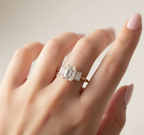 Elegant 3 Stone Emerald Engagement Ring | Lab Grown Diamond | 14K Yellow Gold Classic Three Stone Design