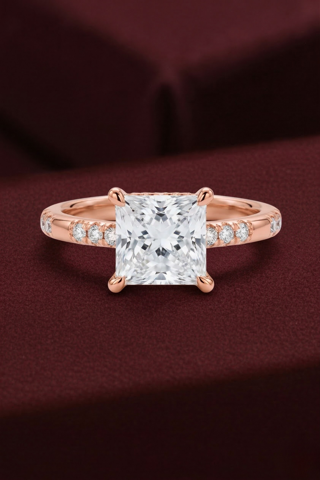 Princess Diamond Engagement Ring 2.05 Carat, Hidden Halo Diamond Ring, Princess Cut Diamond Ring with Side Stones, Engagement Ring, Lab Ring