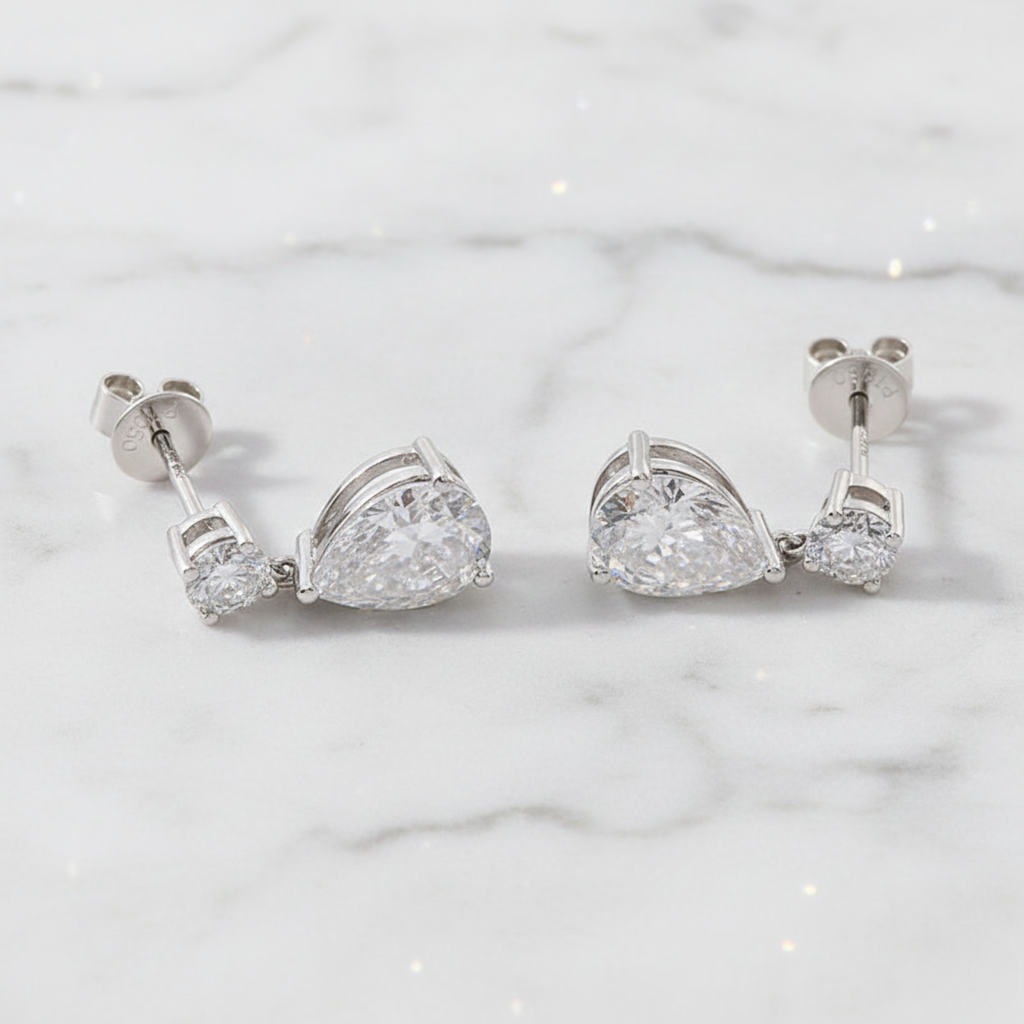 Pear Cut Dangle Earrings | Lab Grown Diamond | 14K Yellow Gold Modern Style