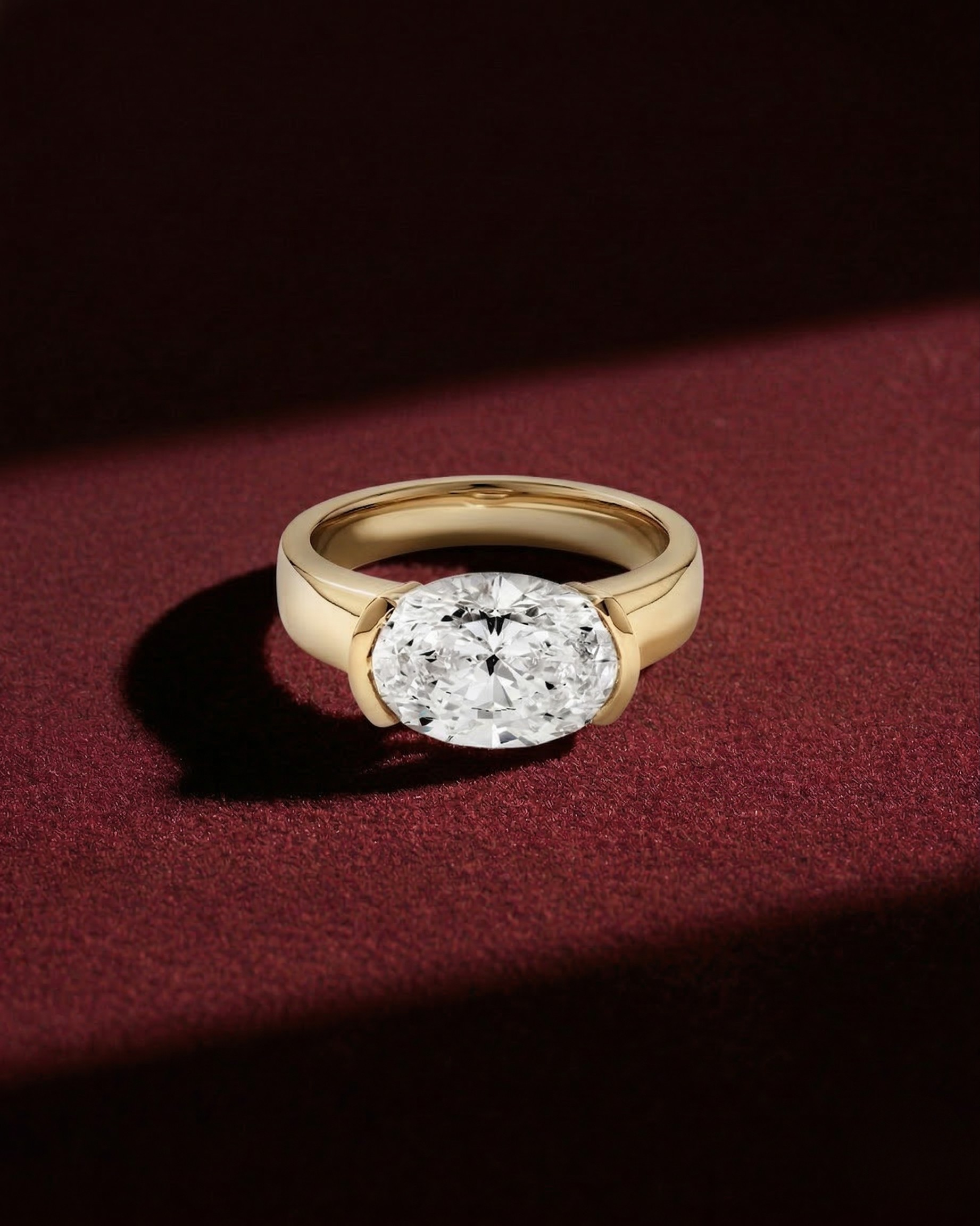 Oval Lab Diamond East-West Half Bezel Ring