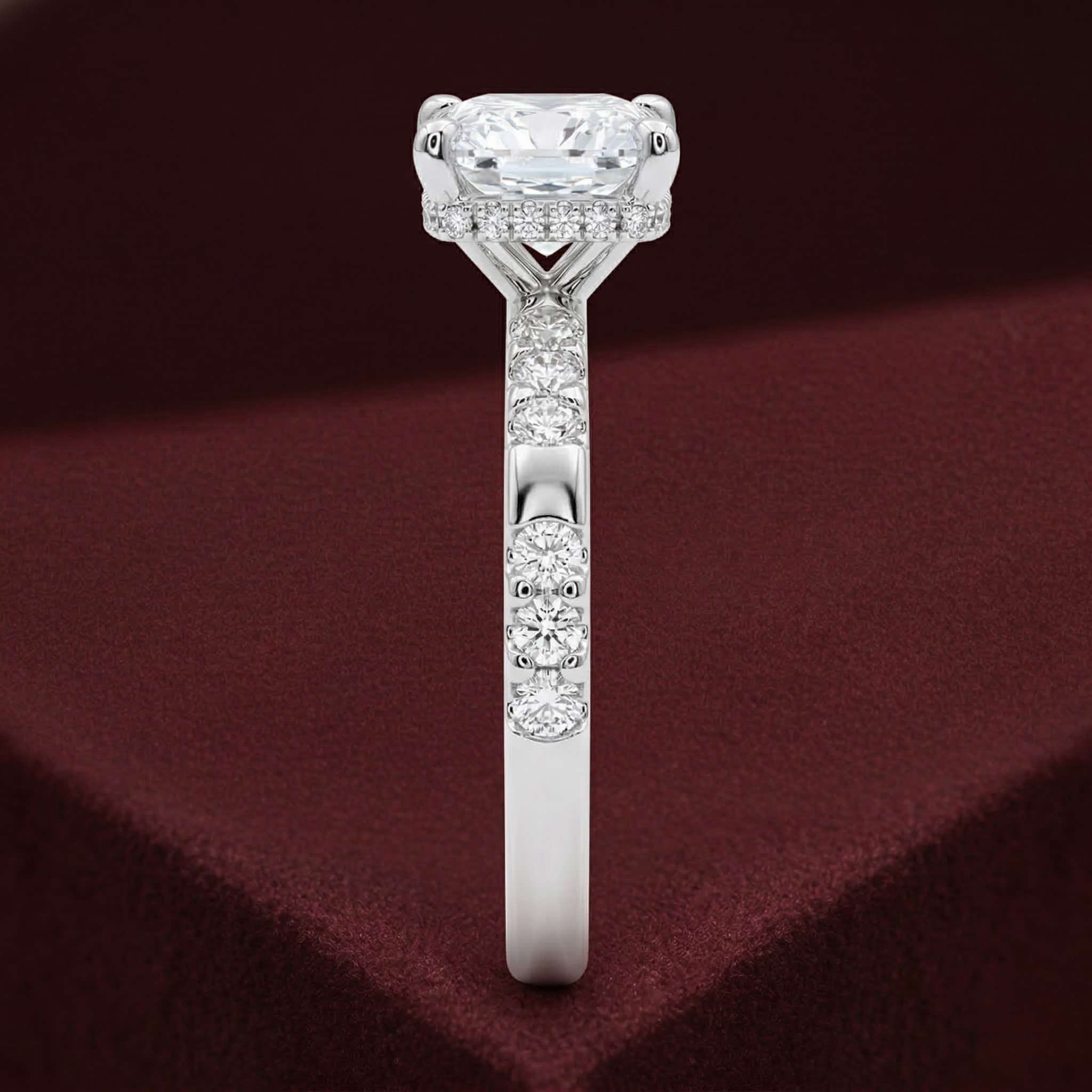 Princess Diamond Engagement Ring 2.05 Carat, Hidden Halo Diamond Ring, Princess Cut Diamond Ring with Side Stones, Engagement Ring, Lab Ring