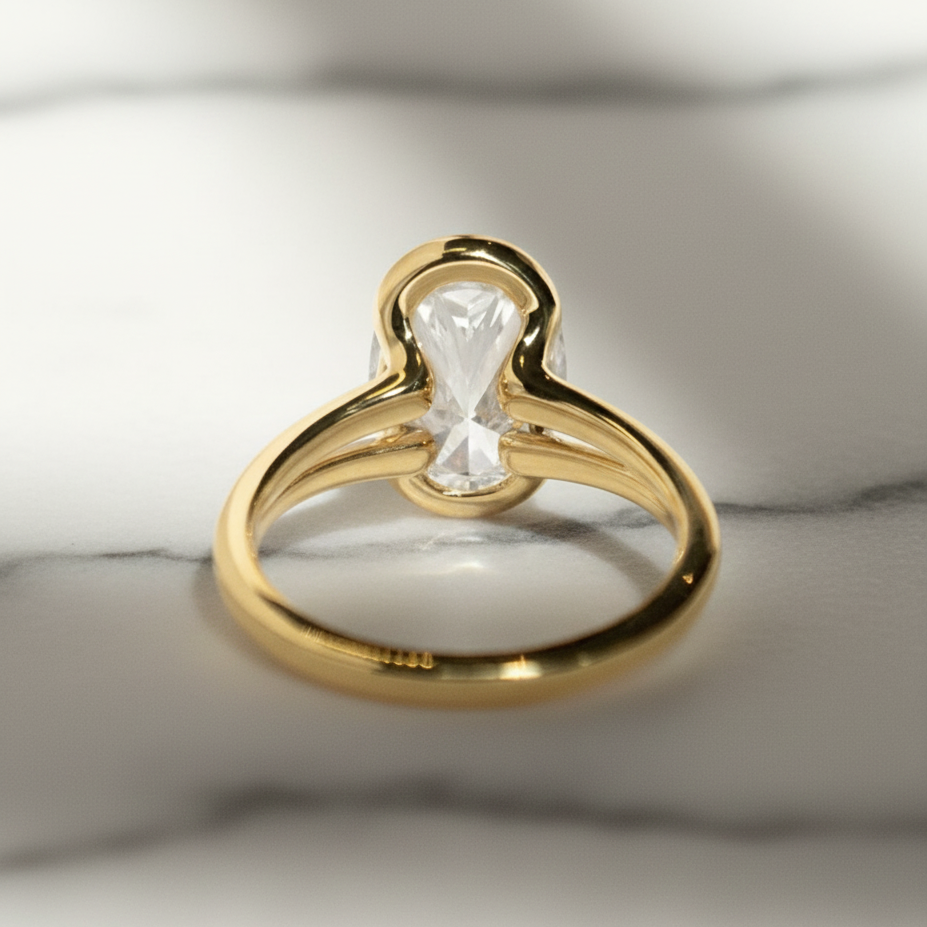 Minimal Oval Half Bezel Ring | Lab Grown Diamond | 14K Yellow Gold