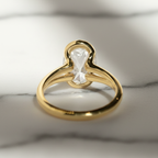 Minimal Oval Half Bezel Ring | Lab Grown Diamond | 14K Yellow Gold