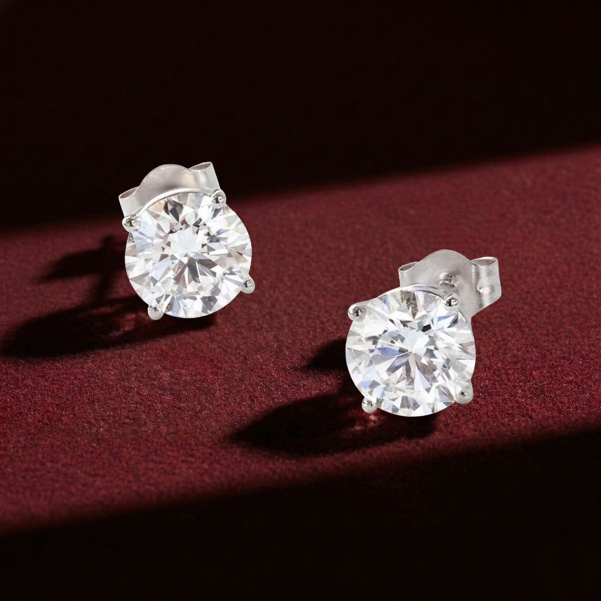 Round Lab Grown Diamond Solitaire Bridal Stud Earrings in Solid 14K Gold