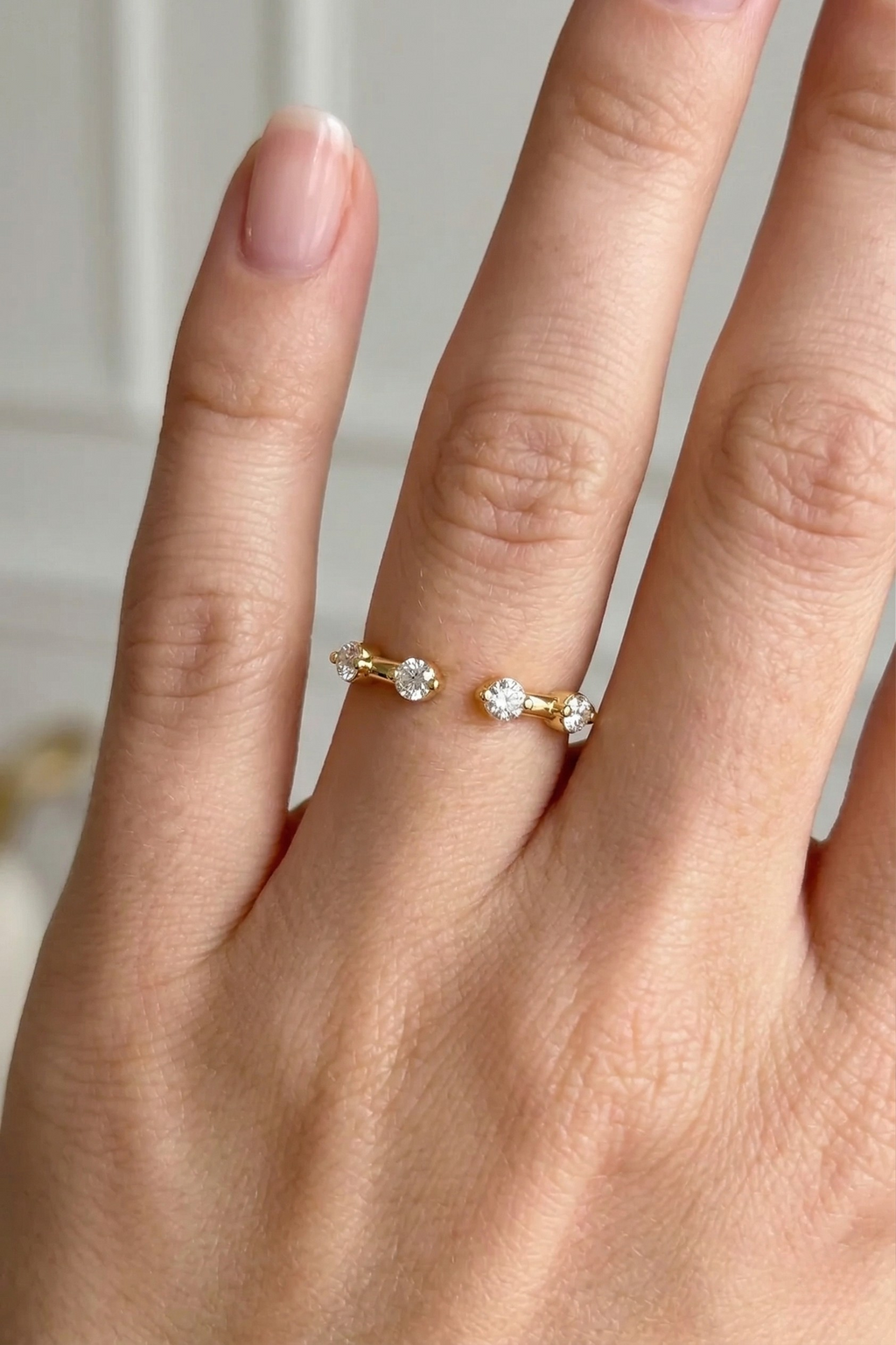 Open Cuff Diamond Band 0.18 CT, Dewdrop Diamond Ring, Minimalist Open Ring, Round Diamond Stackable Band, Dainty Gold Ring