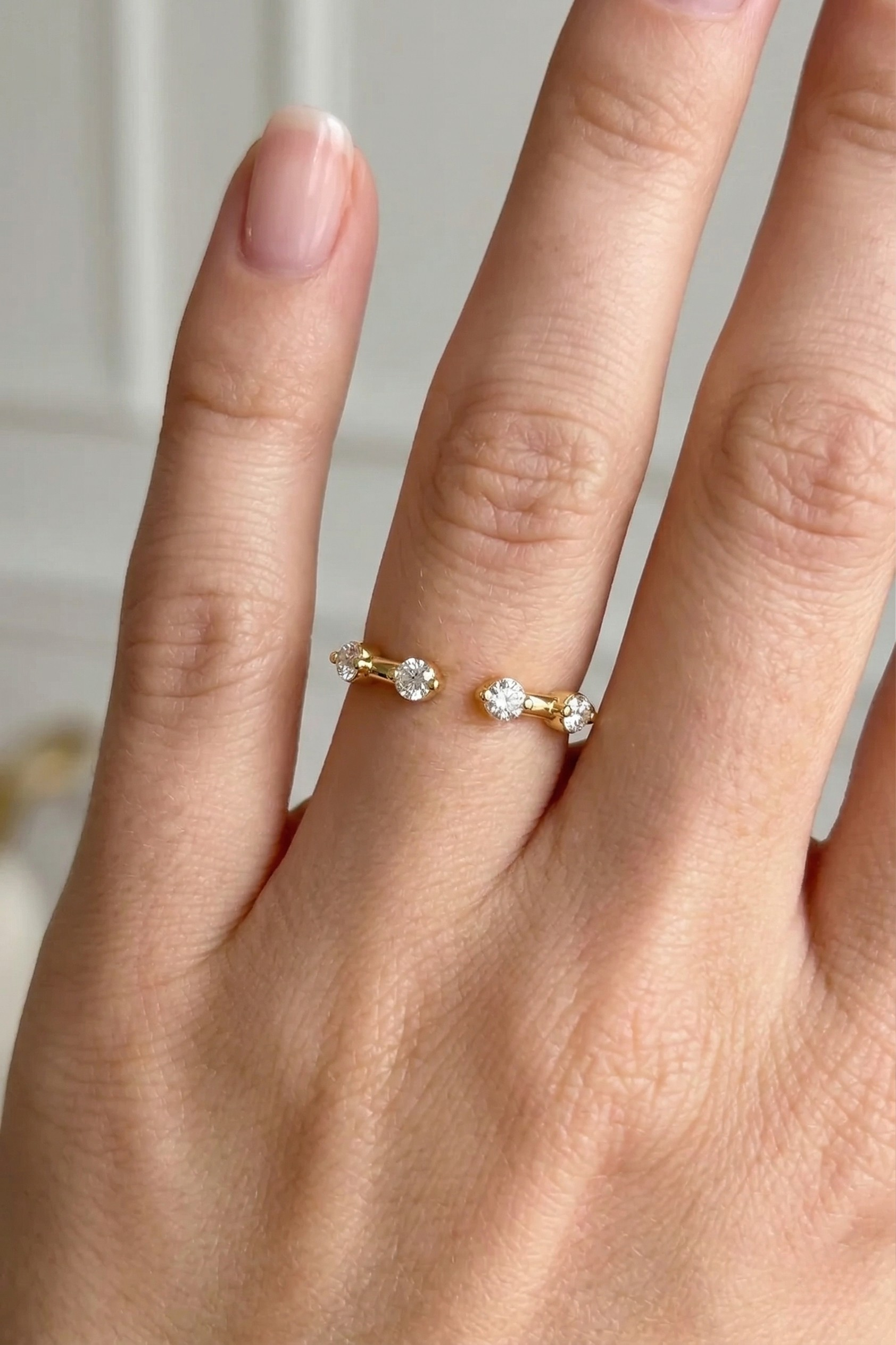 Open Cuff Diamond Band 0.18 CT, Dewdrop Diamond Ring, Minimalist Open Ring, Round Diamond Stackable Band, Dainty Gold Ring