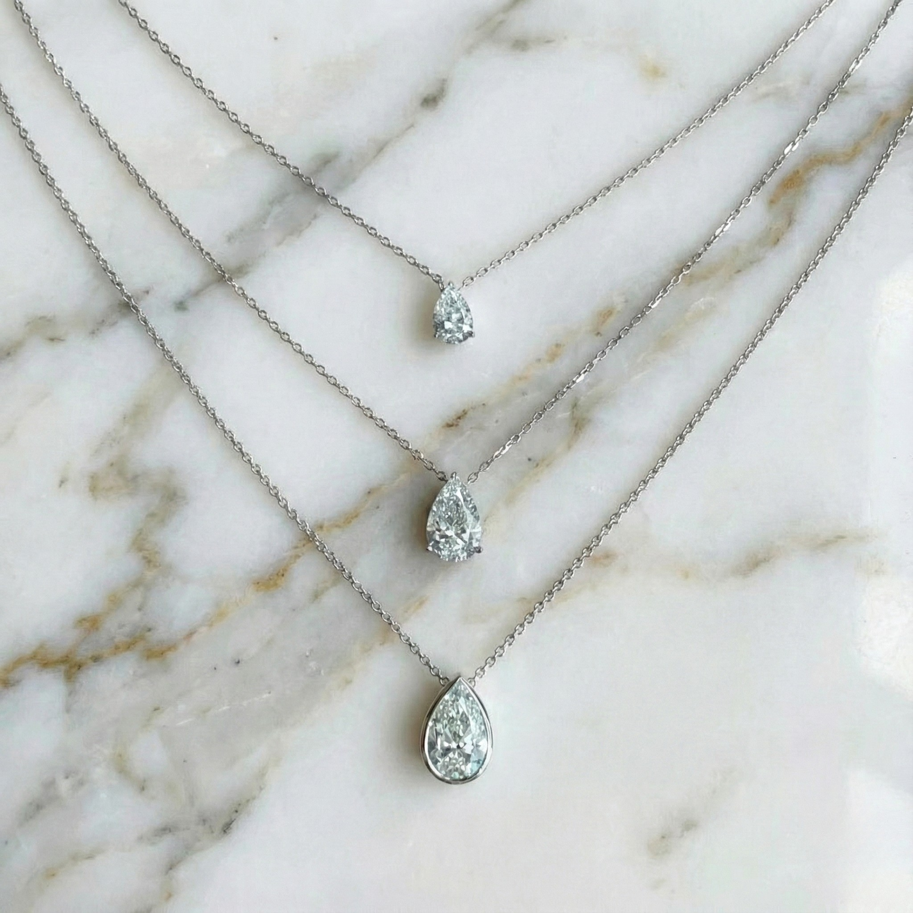 Bezel Set Pear Cut Pendant Necklace | Lab Grown Diamond | 14K Yellow Gold minimalist