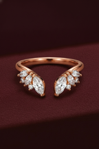 Open Cuff Diamond Stackable Band, Marquise and Round Diamond Band, Open Diamond Ring, Stackable Wedding Band, Gold Diamond Ring