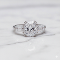 Unique Cushion Cut Ring with Bullet Cut Side Stones | Lab Grown Diamond | 14K Yellow Gold