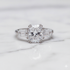 Unique Cushion Cut Ring with Bullet Cut Side Stones | Lab Grown Diamond | 14K Yellow Gold