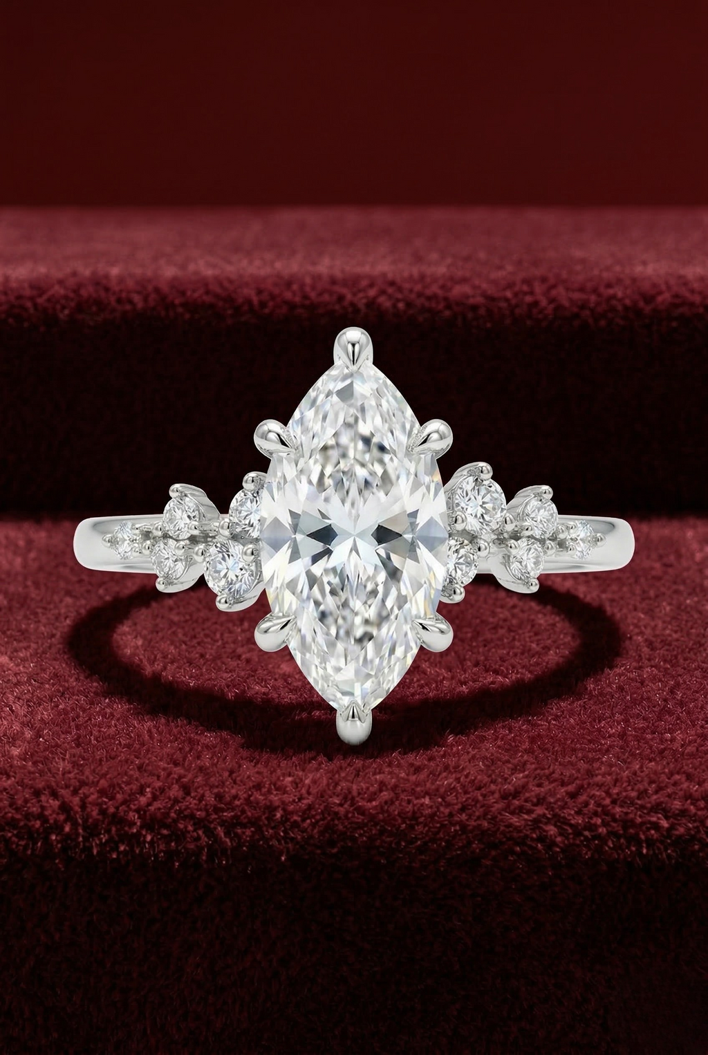 Marquise Diamond Engagement Ring 2.05 Carat, Cluster Diamond Ring, Lab Grown Diamond Ring, Gold Engagement Ring, Unique Bridal Ring