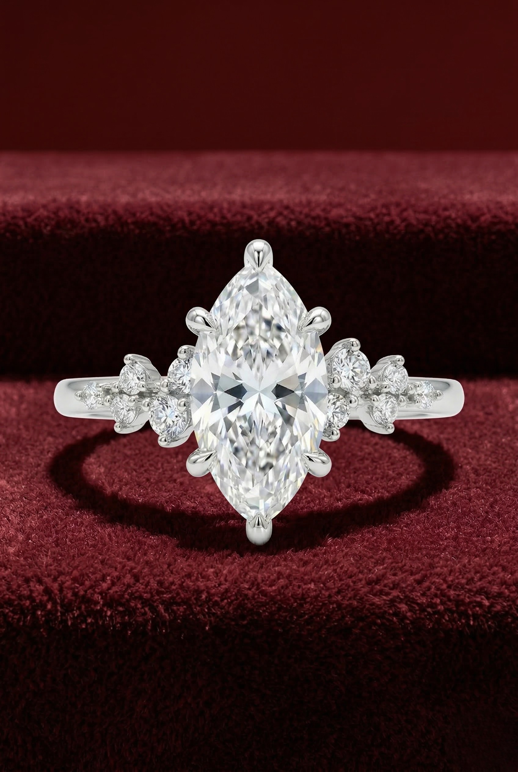Marquise Diamond Engagement Ring 2.05 Carat, Cluster Diamond Ring, Lab Grown Diamond Ring, Gold Engagement Ring, Unique Bridal Ring