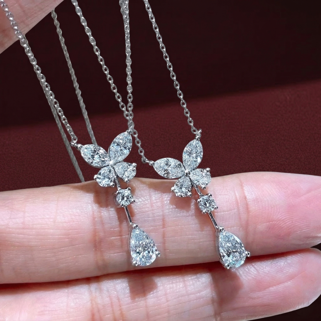 Butterfly Teardrop Dangle Pendant Necklace | Lab Grown Diamond | 14K Yellow Gold