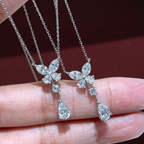 Butterfly Teardrop Dangle Pendant Necklace | Lab Grown Diamond | 14K Yellow Gold