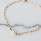 Minimalist Baguette Diamond Bracelet | Lab Grown Diamond | 14K Yellow Gold Cable Chain