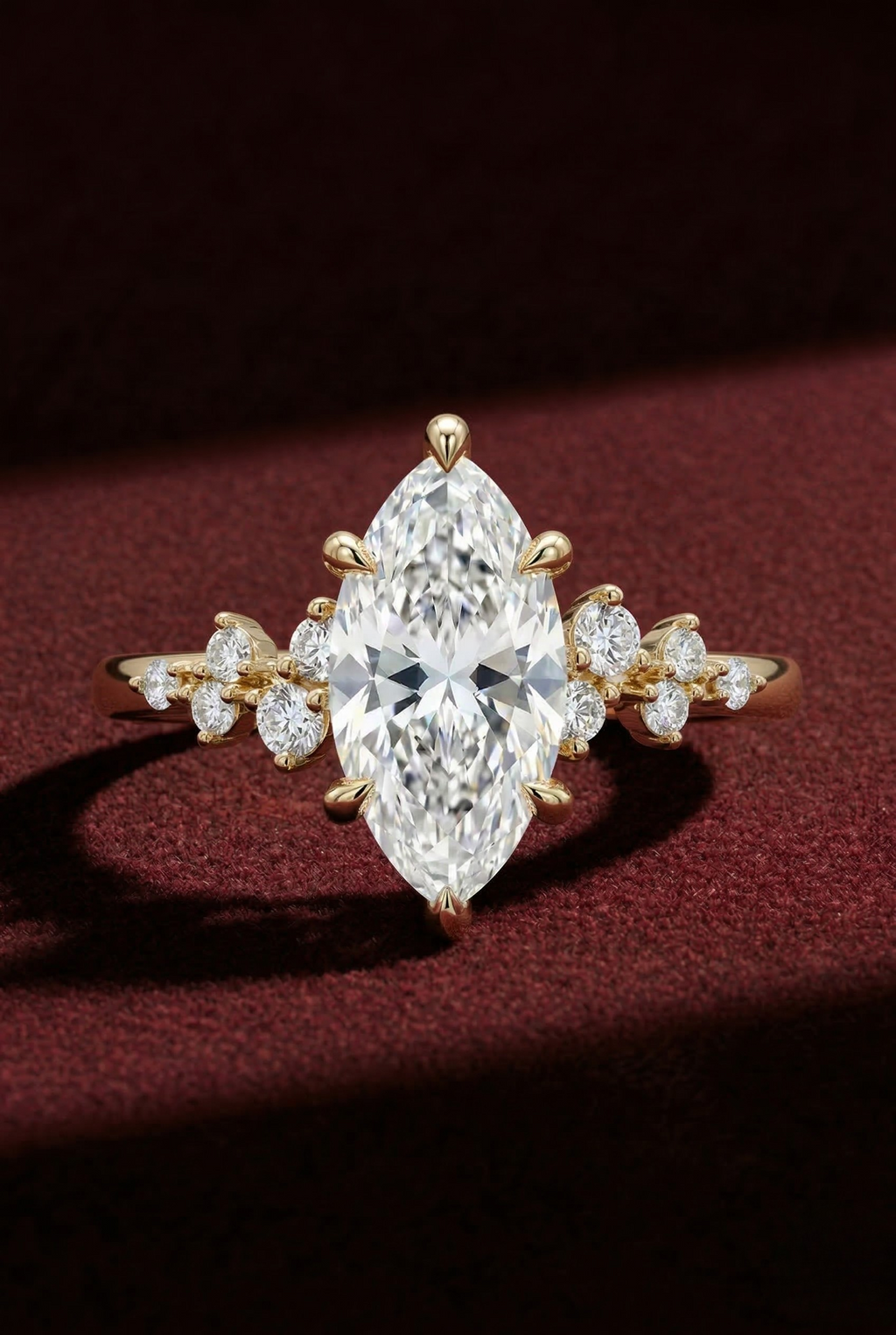 Marquise Diamond Engagement Ring 2.05 Carat, Cluster Diamond Ring, Lab Grown Diamond Ring, Gold Engagement Ring, Unique Bridal Ring
