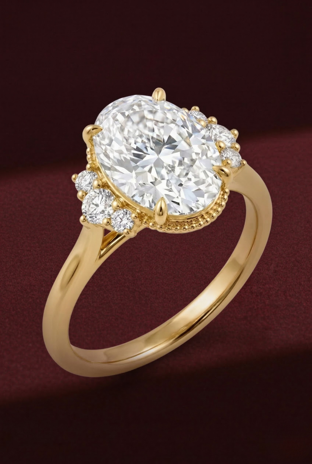 Oval Diamond Engagement Ring 2.05 Carat, Oval Diamond Ring with Side Stones,Hidden Detail Diamond Ring, Gold Engagement Ring, Lab Grown Ring