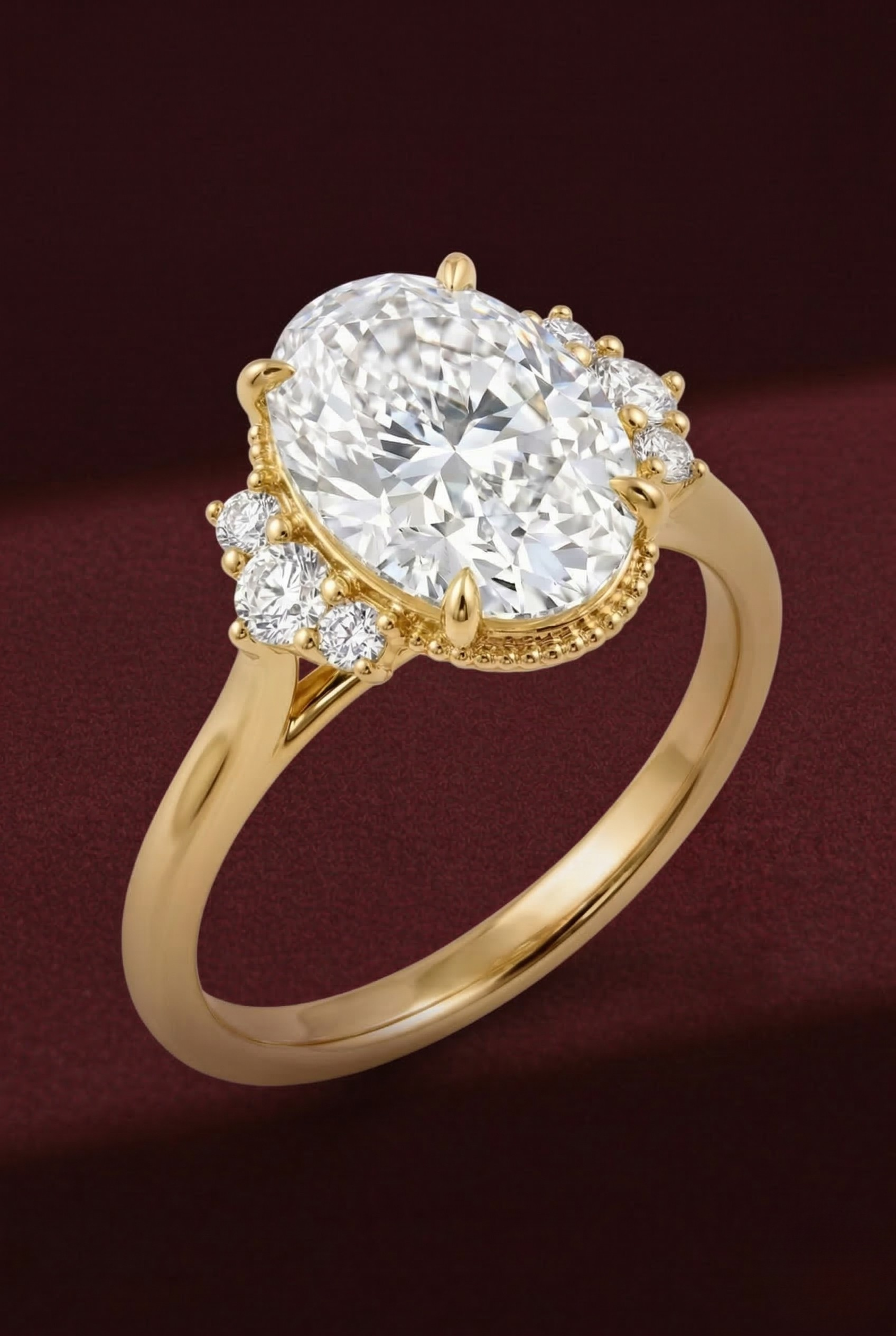 Oval Diamond Engagement Ring 2.05 Carat, Oval Diamond Ring with Side Stones,Hidden Detail Diamond Ring, Gold Engagement Ring, Lab Grown Ring