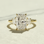 Modern Radiant 3 Stone Engagement Ring | Lab Grown Diamond | 14K Yellow Gold Fine Jewelry